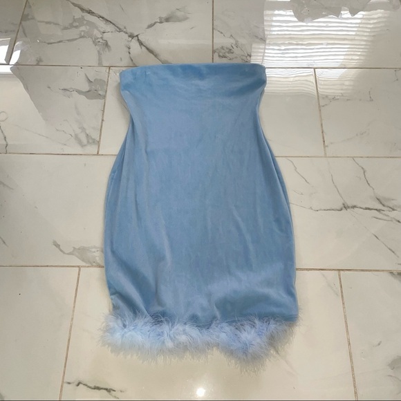She's Breaking Hearts Velour Mini Dress-Light Blue - Picture 2 of 5